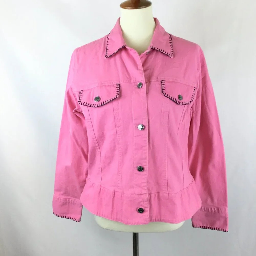 VTG Upcycled Pink Denim Jacket Hand Embroidered Western Fairycore 12 14 Y2K OOAK